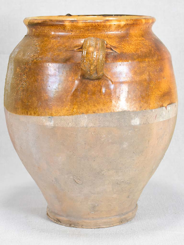 Large antique French confit pot with brown ocher glaze 12¼"