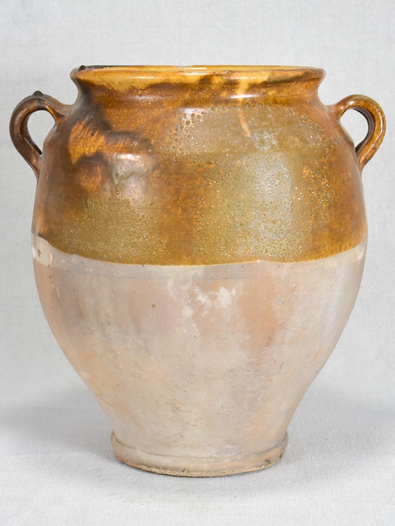 Large antique French confit pot with brown ocher glaze 12¼"