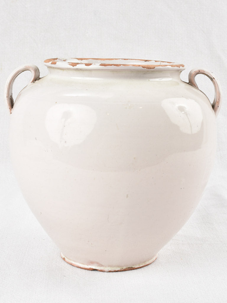 Large antique French preserving pot - pink tint 8¾"