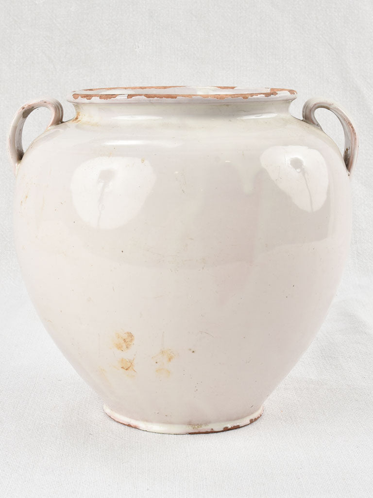 Large antique French preserving pot - pink tint 8¾"