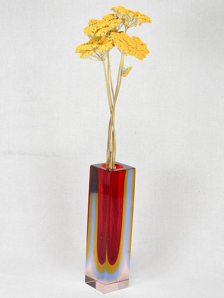 Red vintage glass vase 9¾"