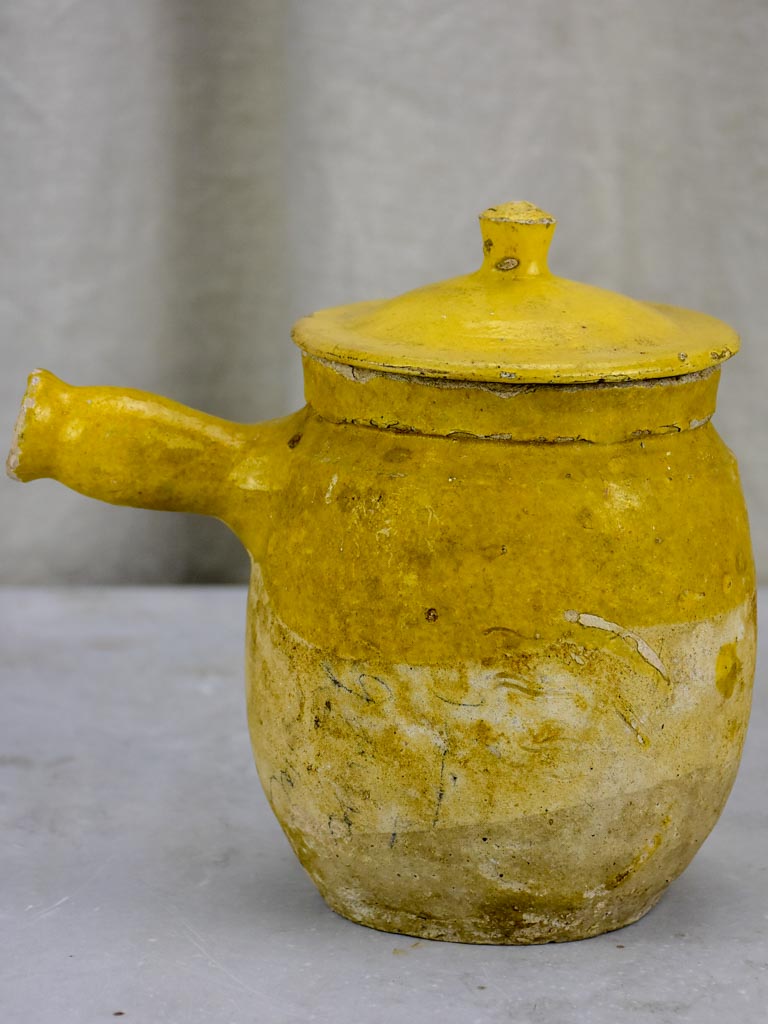 Antique French cooking pot with one handle and lid