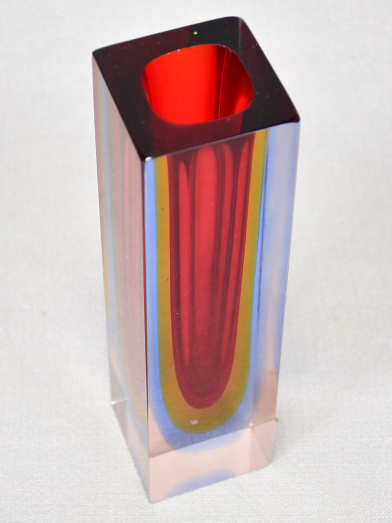 Red vintage glass vase 9¾"