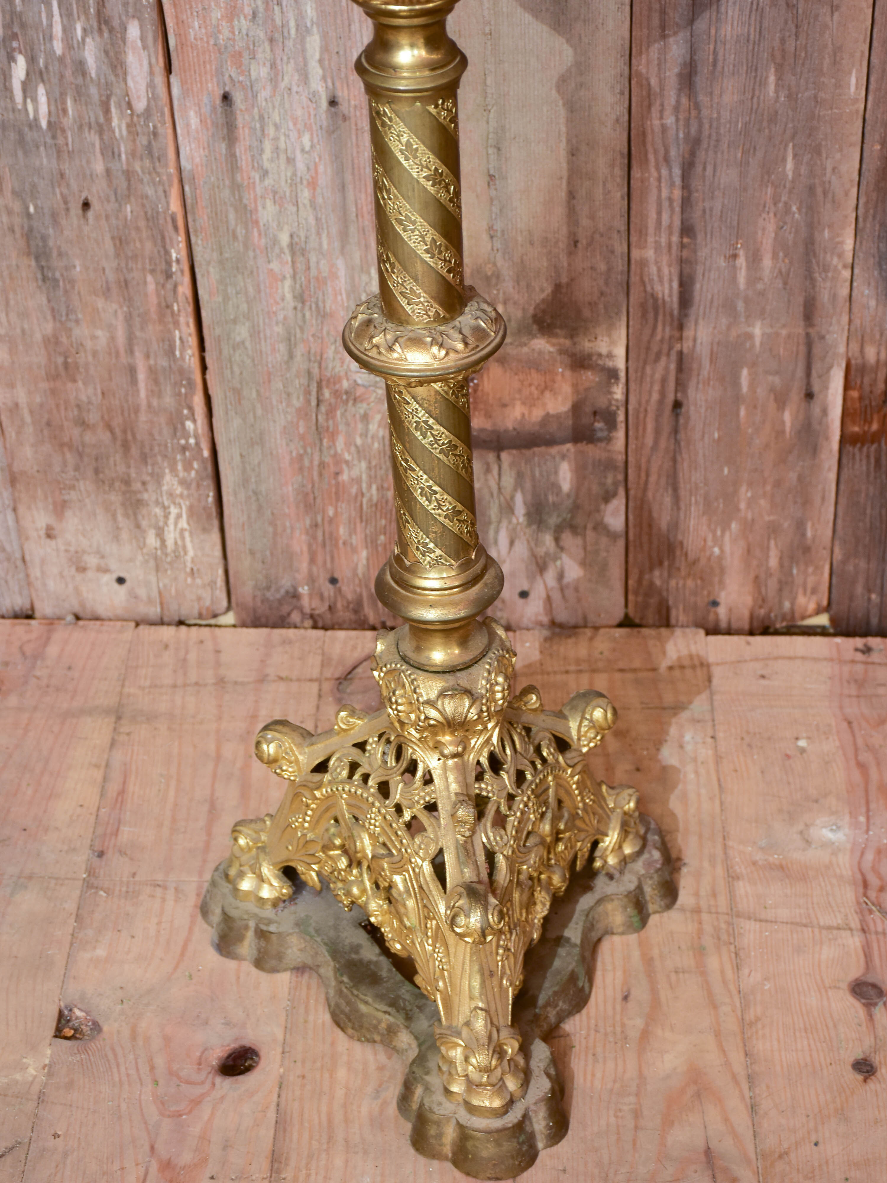 Pair of large gilded church candelabras