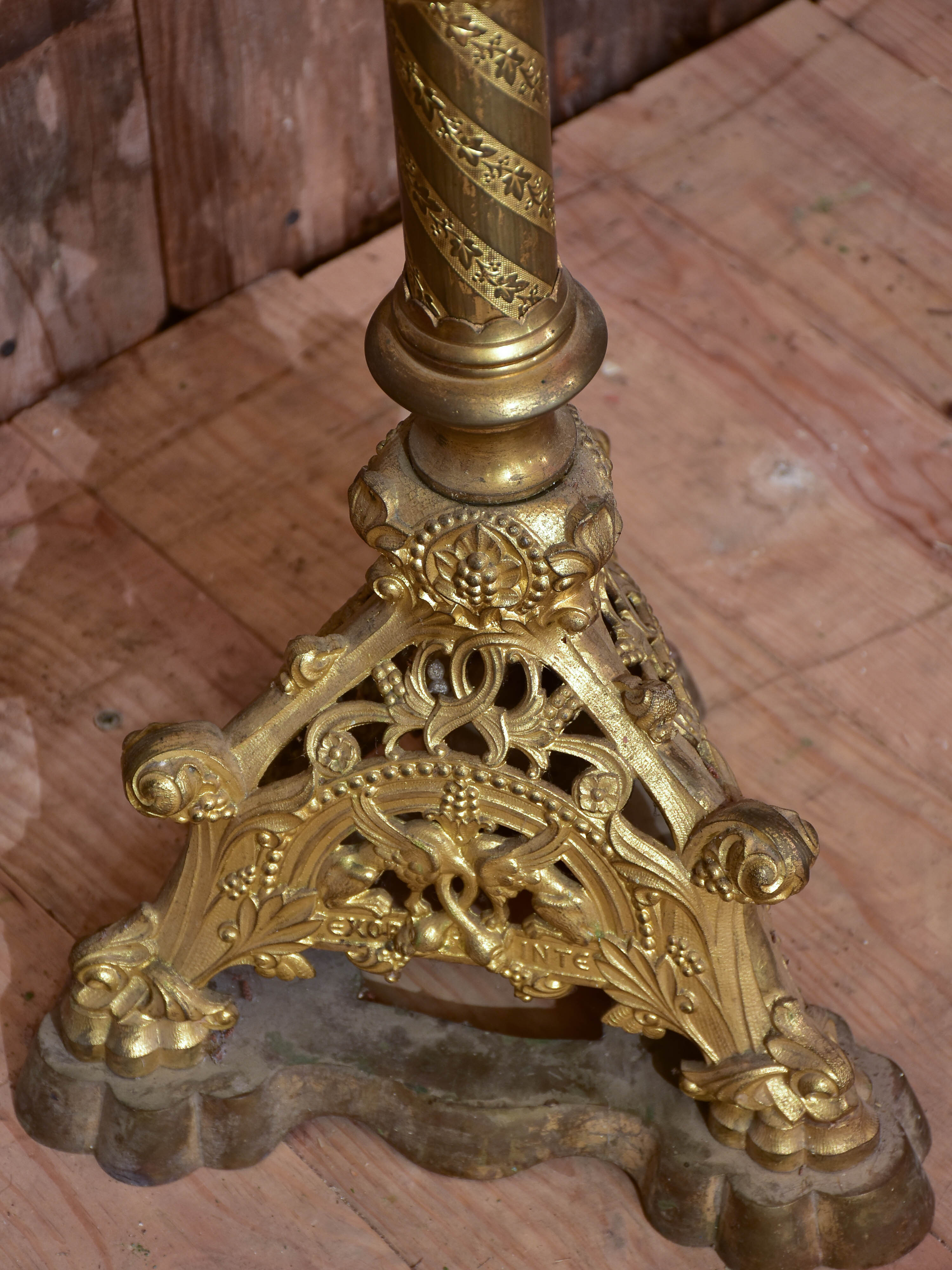 Pair of large gilded church candelabras