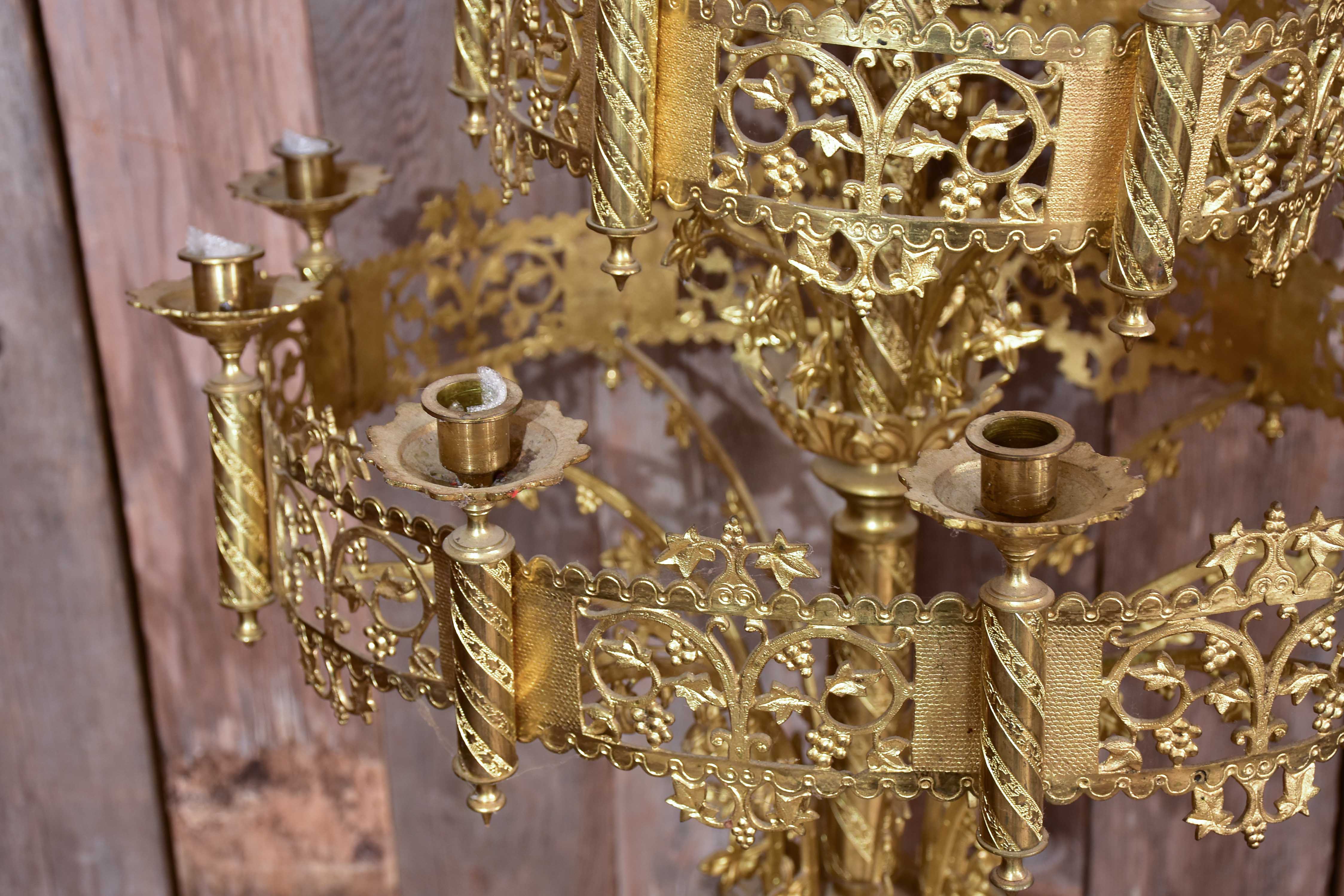 Pair of large gilded church candelabras