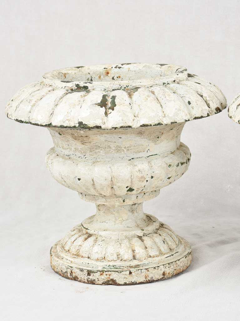 3 antique Medici urns - cast iron w/ white & green patina 12¼"