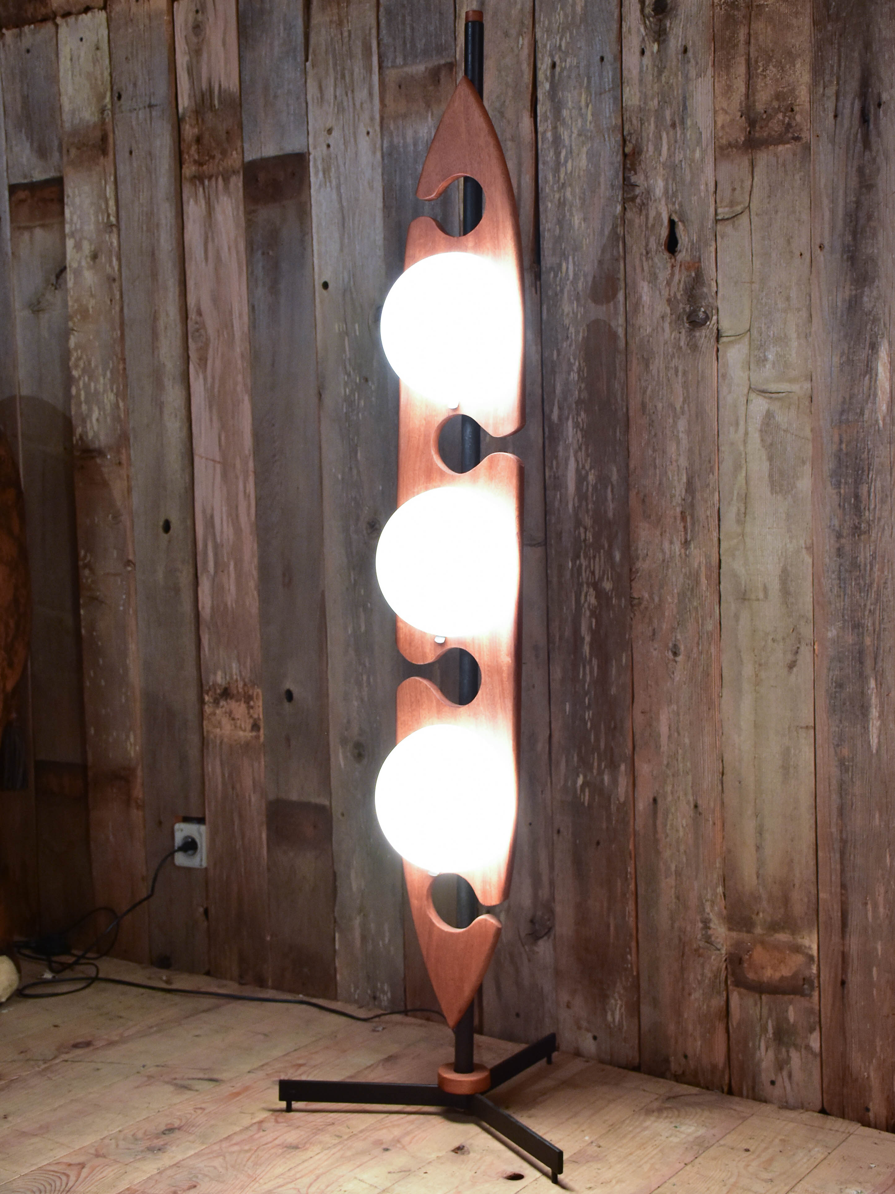 Vintage French floor lamp in teak