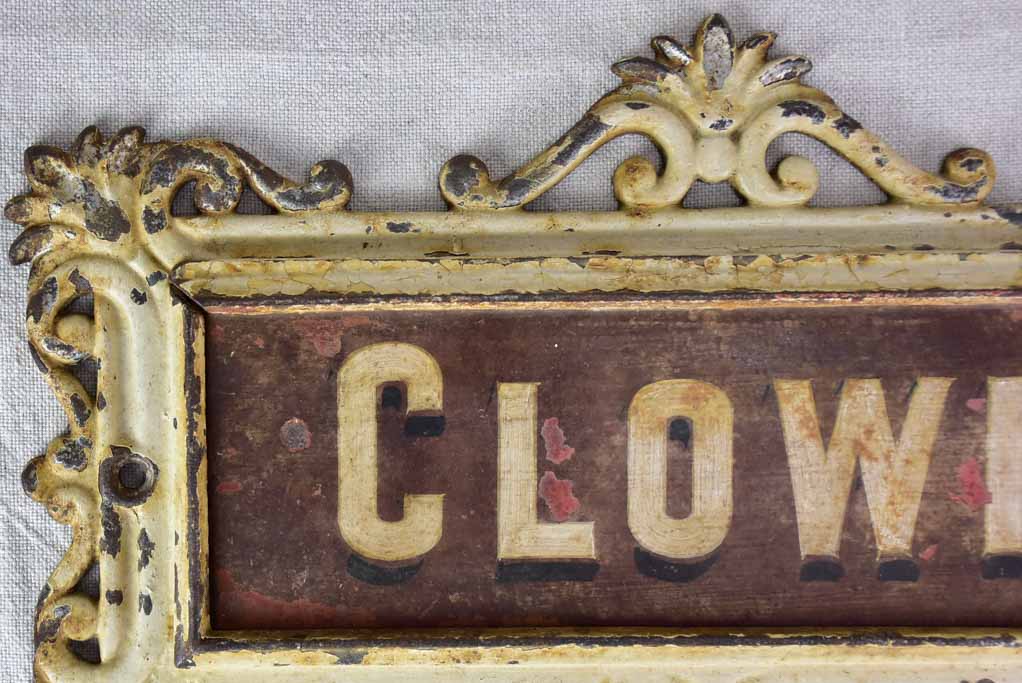 RESERVED JS 'Clown' antique French horse stable nameplate