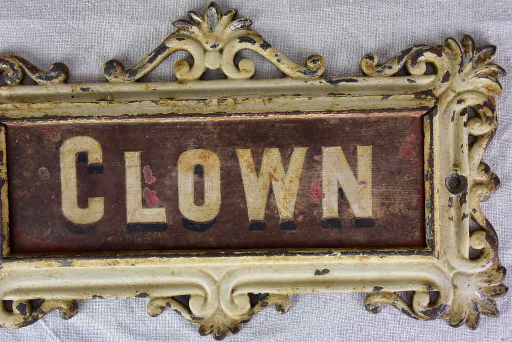 RESERVED JS 'Clown' antique French horse stable nameplate