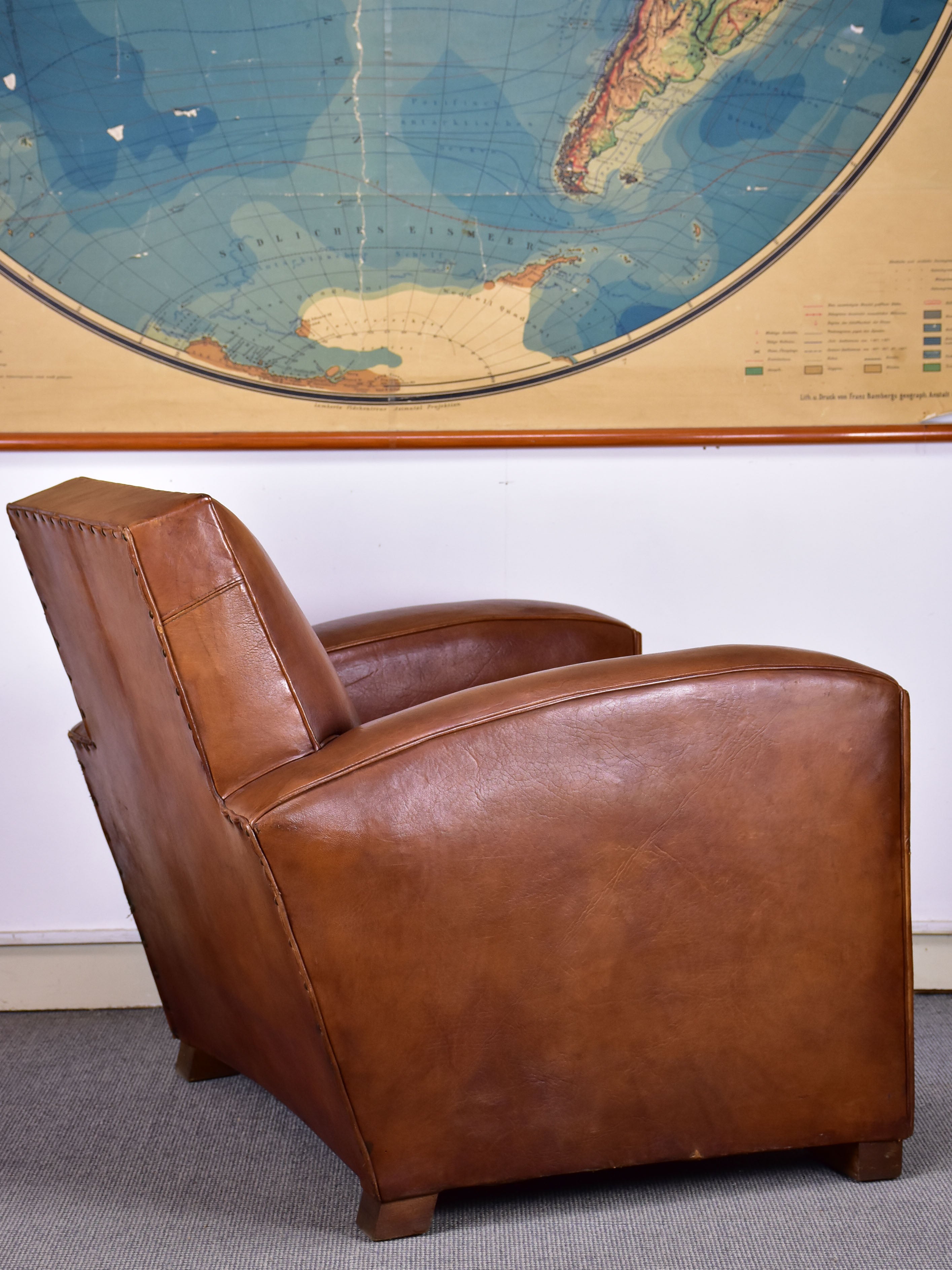 1950's French leather club chair with square back