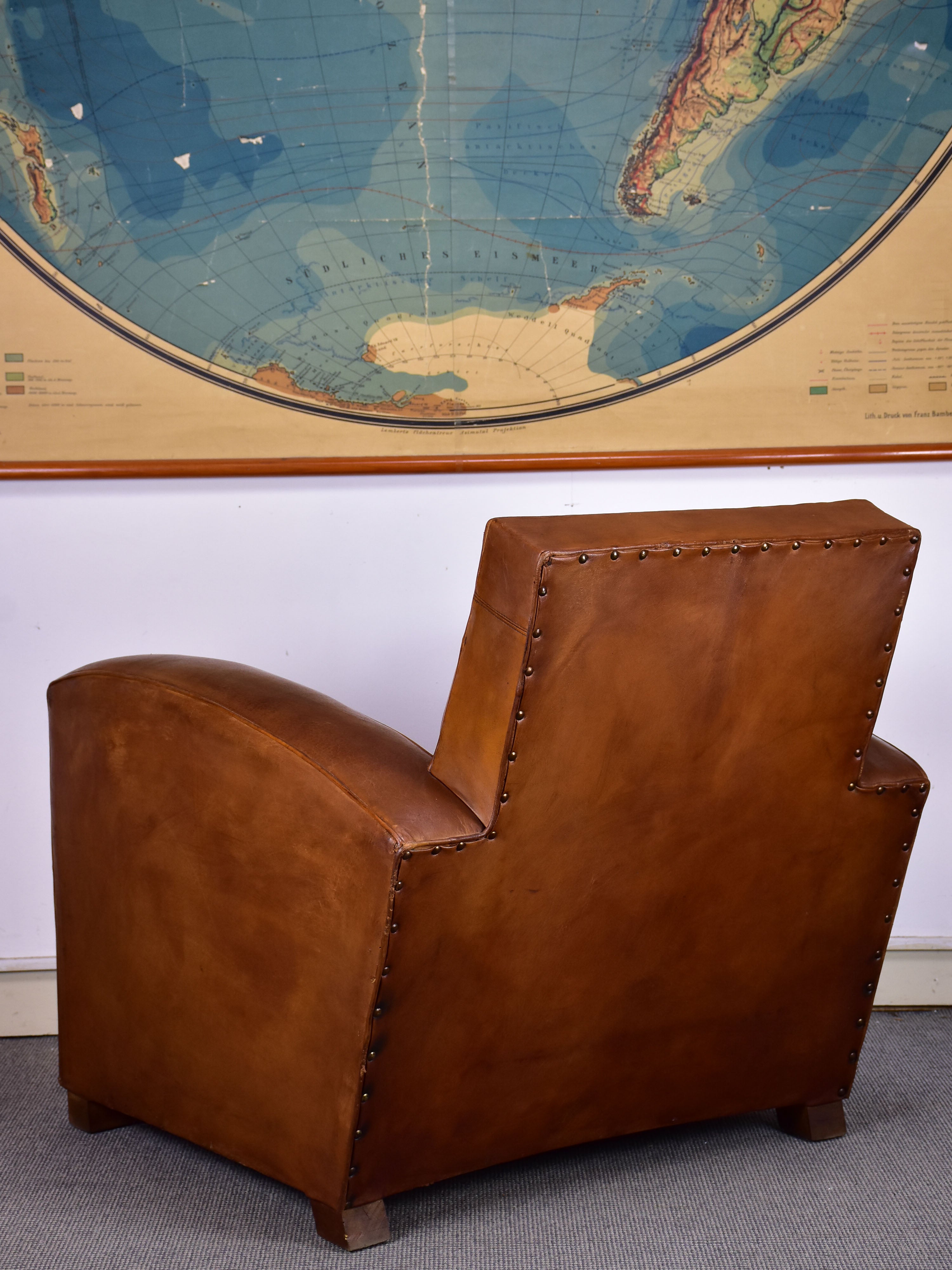 1950's French leather club chair with square back