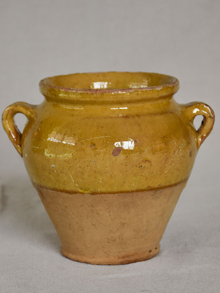 Very small vintage French confit pot with yellow glaze 5"