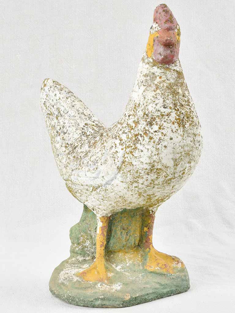 Vintage French sculpture of a chicken with white patina 15¼"