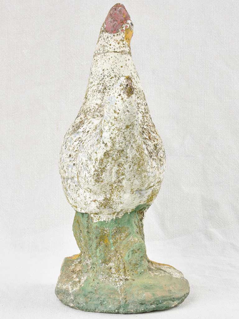 Vintage French sculpture of a chicken with white patina 15¼"