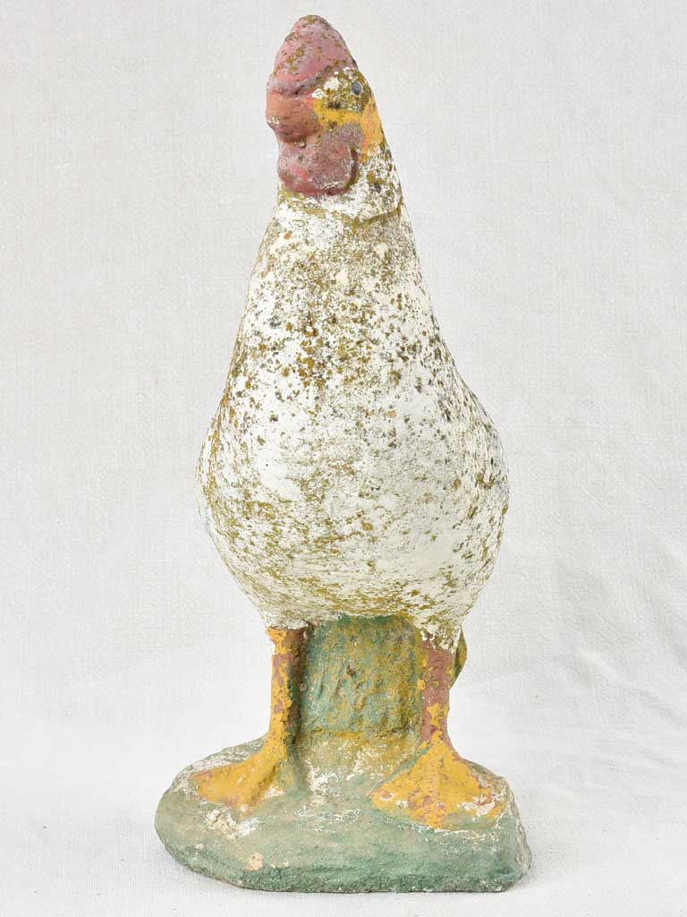 Vintage French sculpture of a chicken with white patina 15¼"