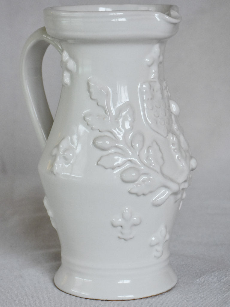 Émile Tessier pitcher with acorns and fleur-de-lys 8¾"