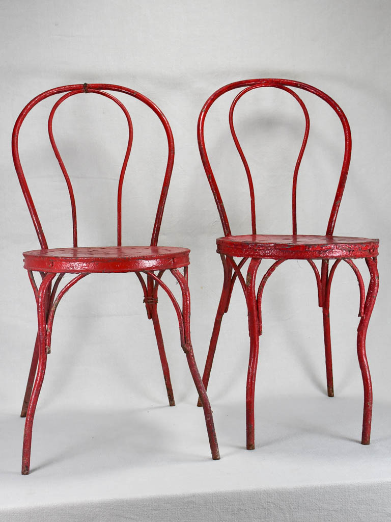 6 antique Italian garden chairs - metal painted red