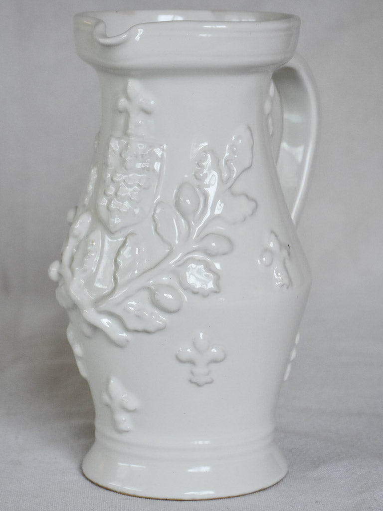 Émile Tessier pitcher with acorns and fleur-de-lys 8¾"