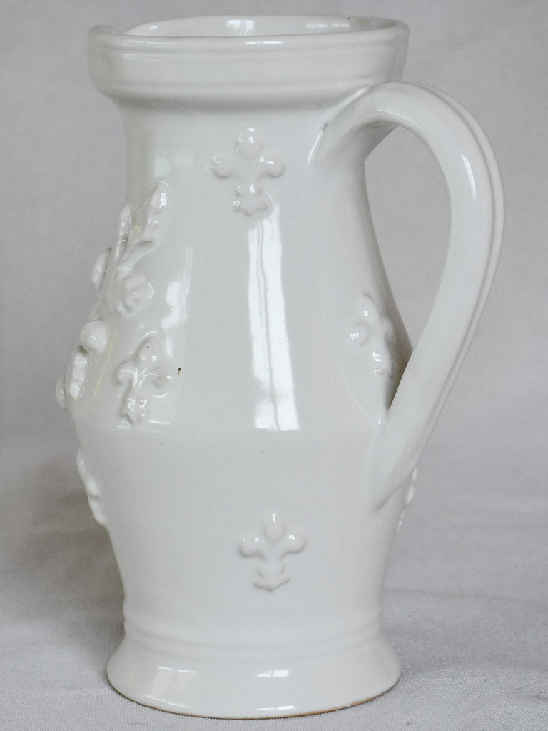 Émile Tessier pitcher with acorns and fleur-de-lys 8¾"