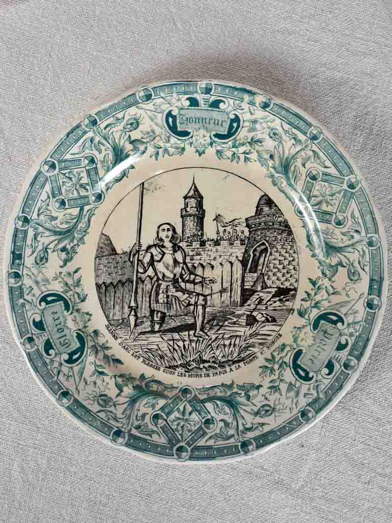 Set of four Sarreguemines themed story plates from the nineteenth-century - green 7½"