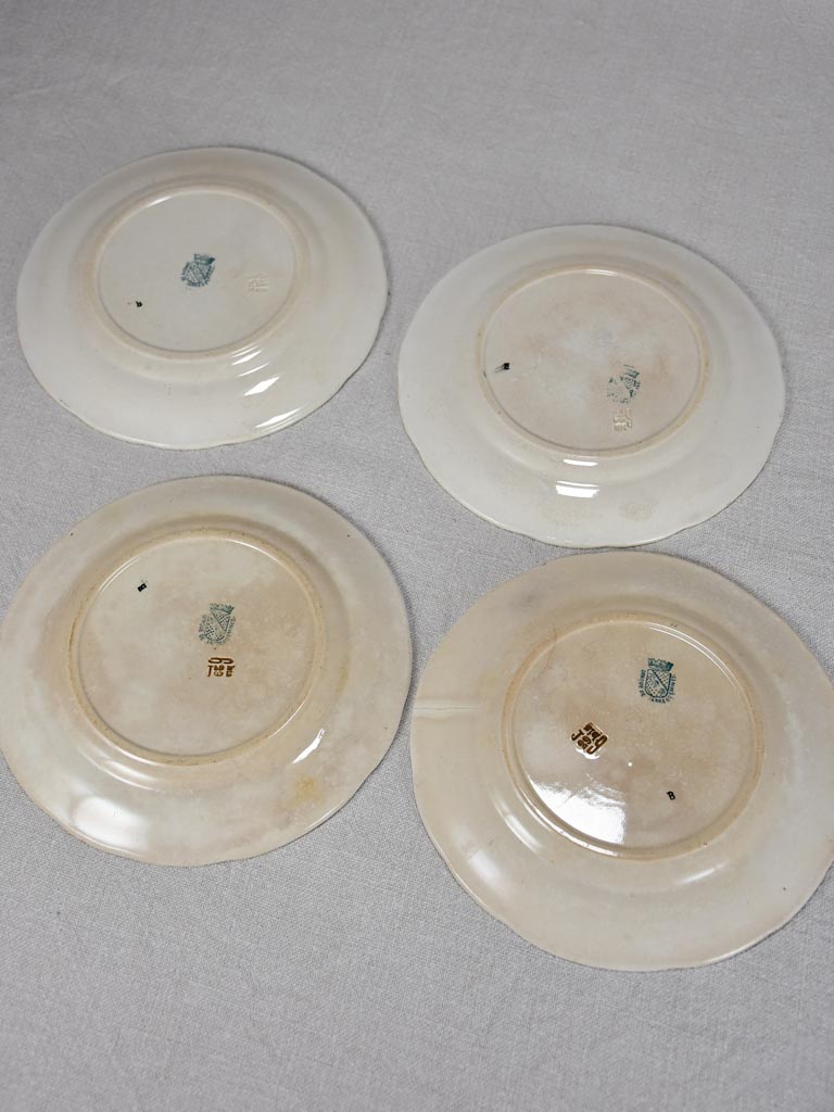 Set of four Sarreguemines themed story plates from the nineteenth-century - green 7½"