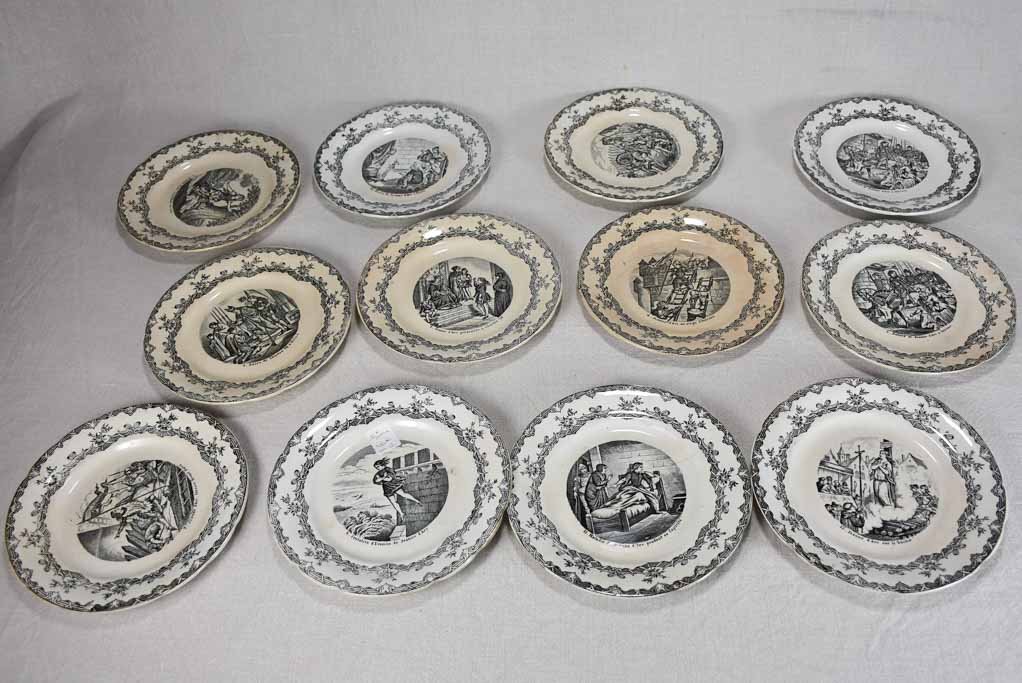 Set of twelve Jean d'Arc themed story plates from the nineteenth-century - monochrome 8"