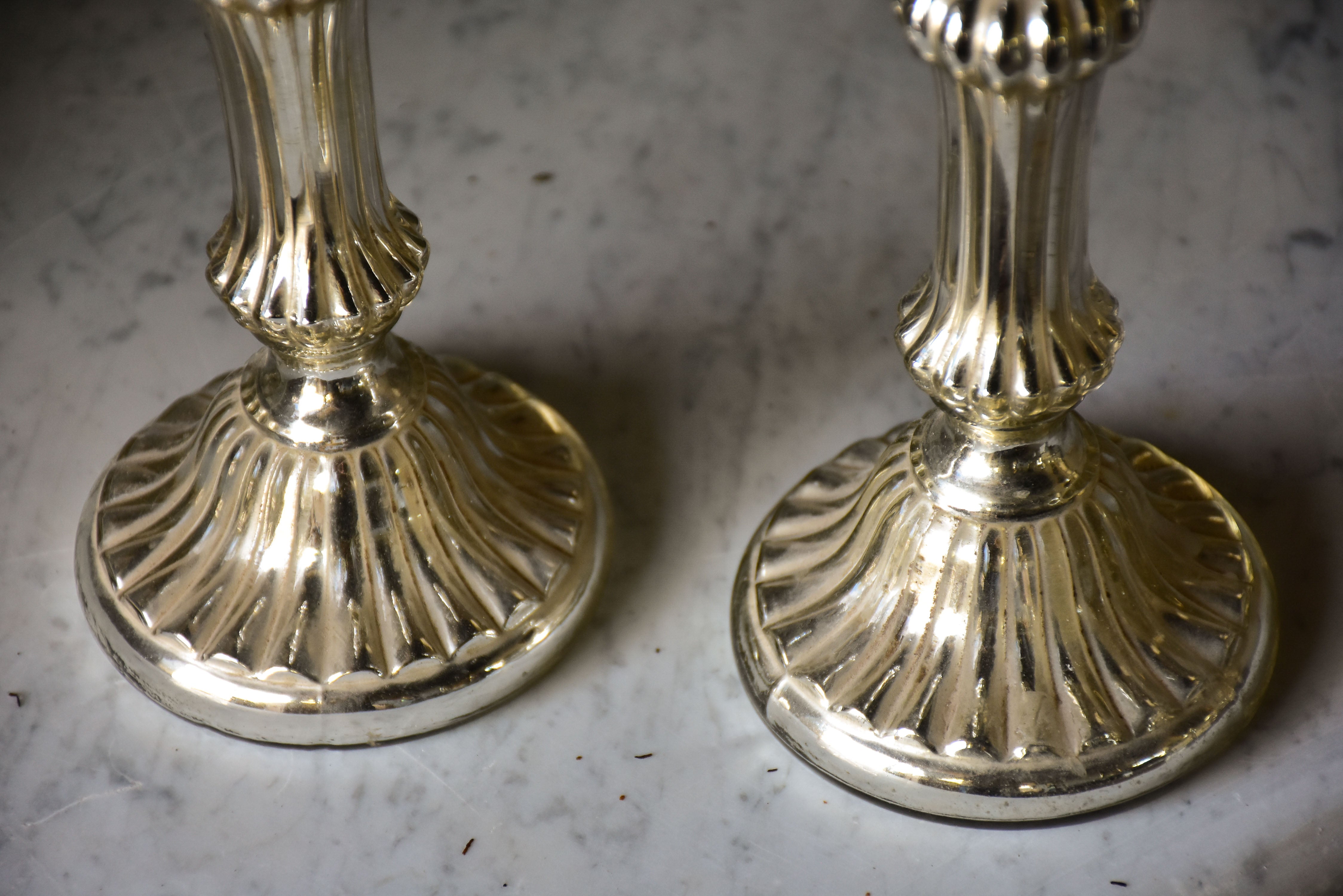 Pair of late 19th century French mercury glass candlesticks