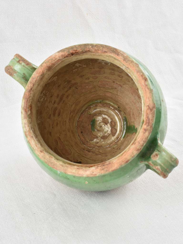 Antique French confit pot with green glaze 9¾"