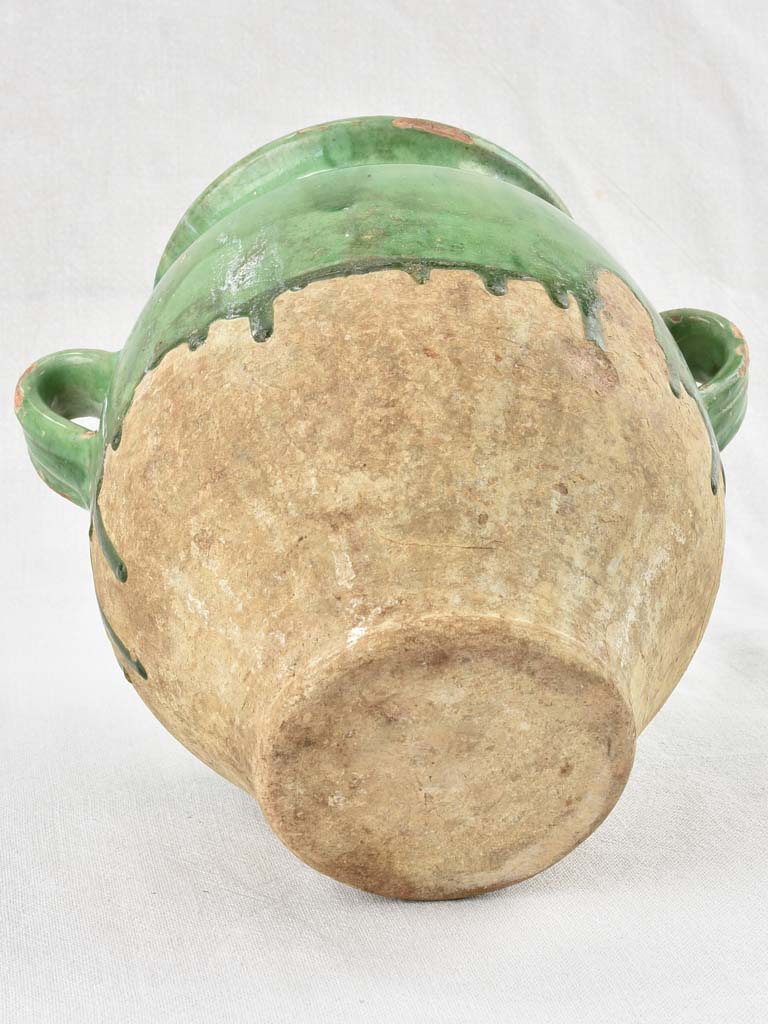 Antique French confit pot with green glaze 9¾"