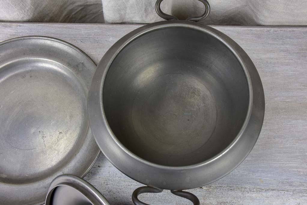 Mid century pewter soup tureen and plate