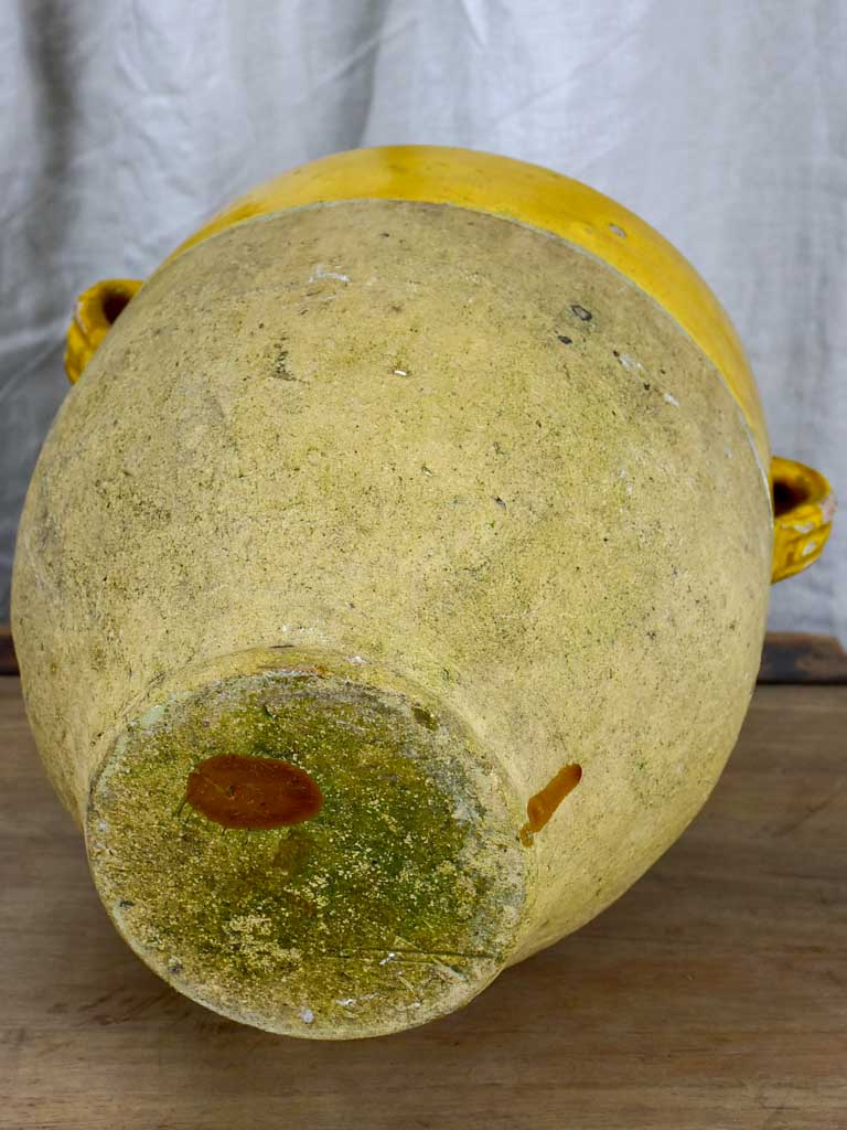 Very large antique French confit pot with yellow glaze 14 ½"