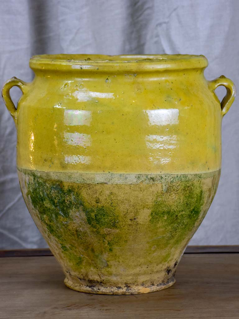 Antique French confit pot with yellow glaze 11 ¾"