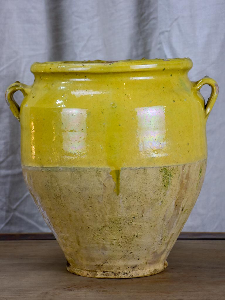 Antique French confit pot with yellow glaze 11 ¾"