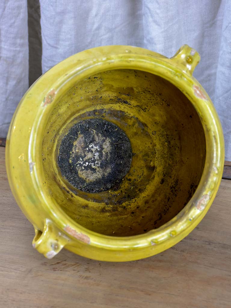 Antique French confit pot with yellow glaze 11 ¾"