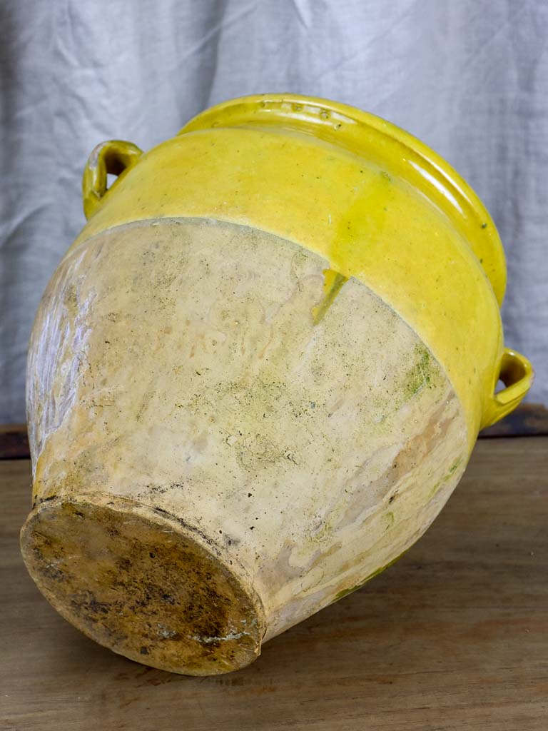 Antique French confit pot with yellow glaze 11 ¾"