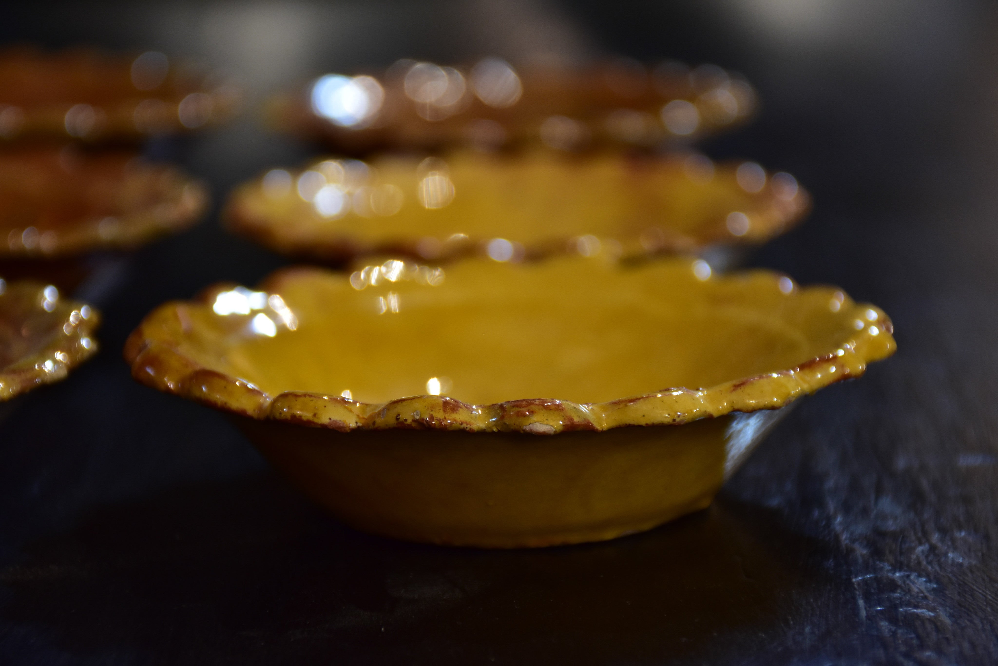 Sauce bowls, yellow-glazed earthenware- set of 6