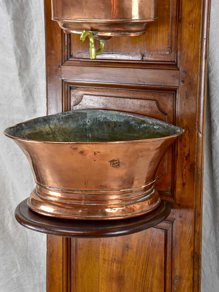 18th Century mounted copper basin on walnut panel