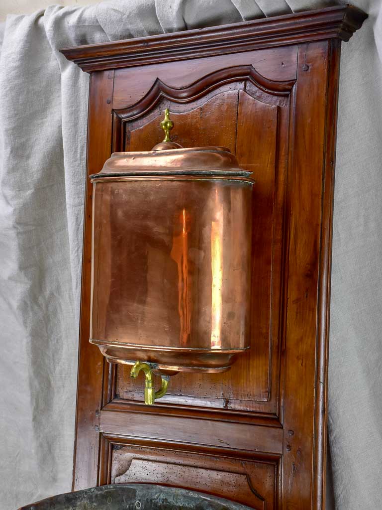 18th Century mounted copper basin on walnut panel