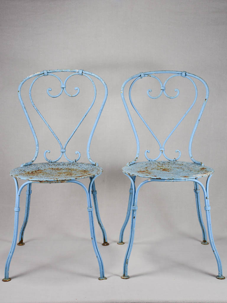 Pair of antique French garden chairs - blue