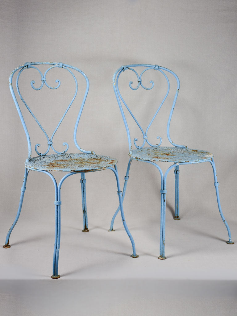 Pair of antique French garden chairs - blue