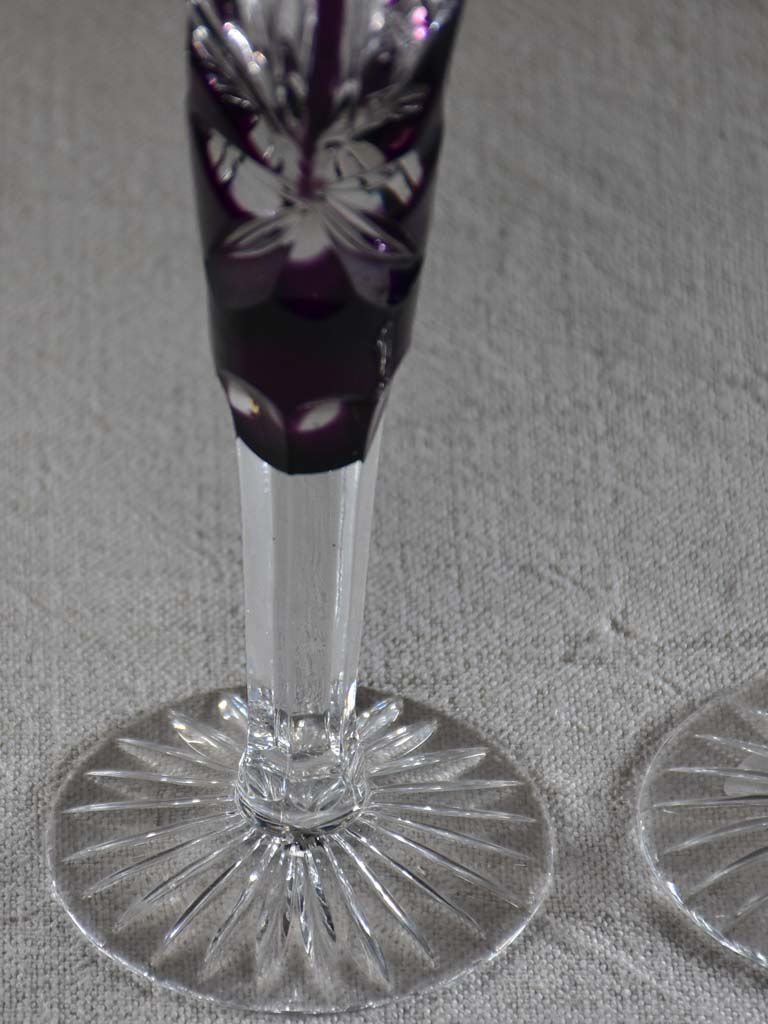 Pair of vintage crystal champagne flutes / vases  amethyst violet 12½"