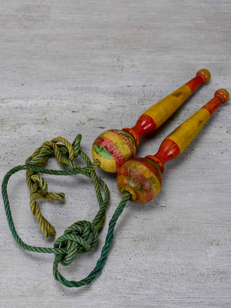 Antique French skipping rope with wooden handles