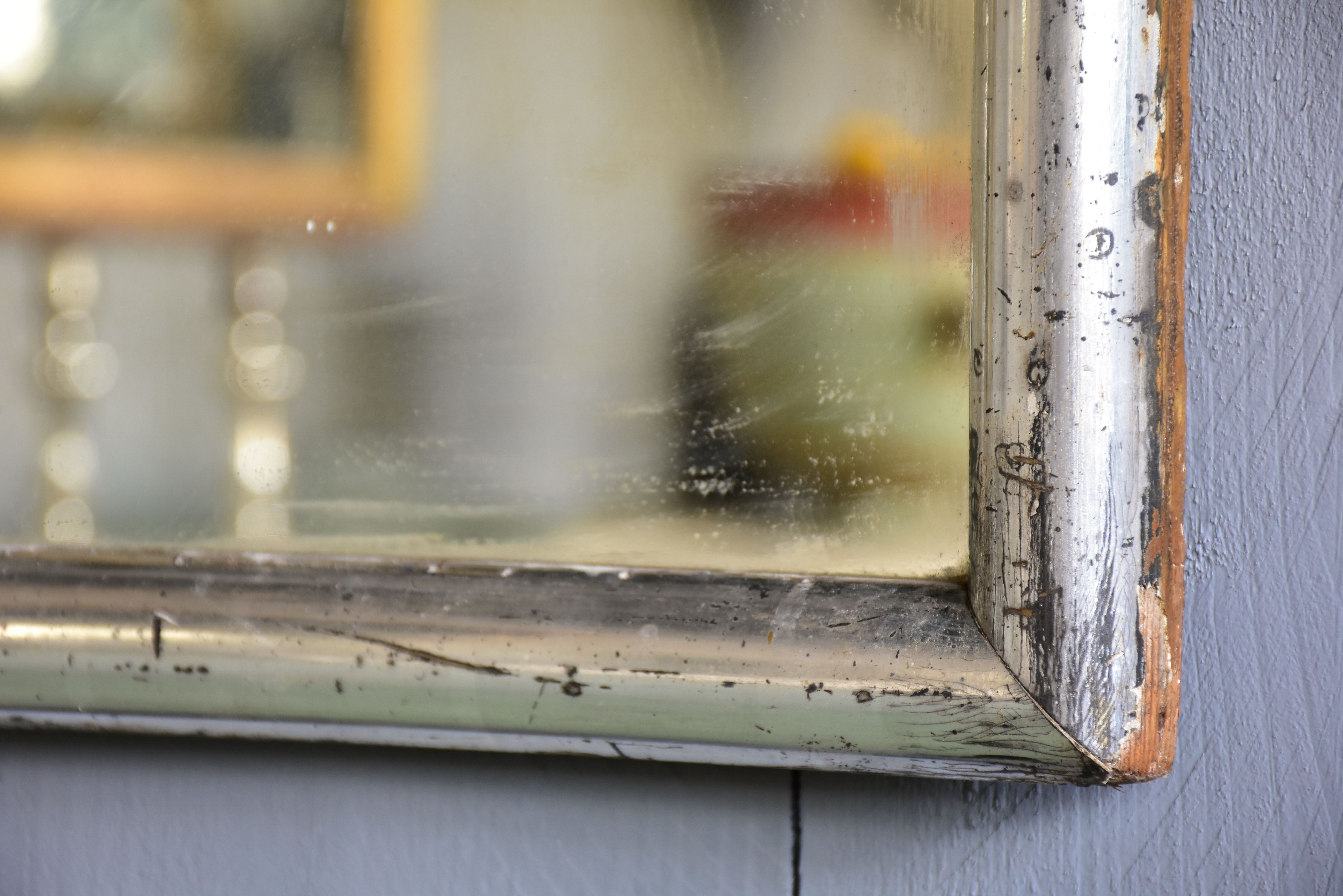 Large rectangular mirror with silver frame from the 1940's