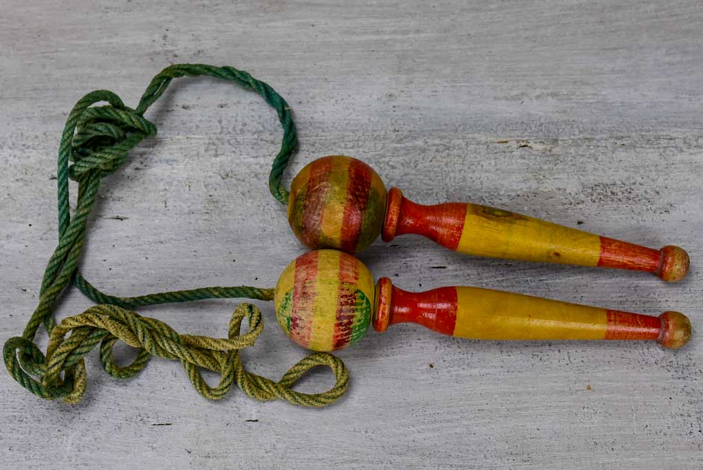 Antique French skipping rope with wooden handles