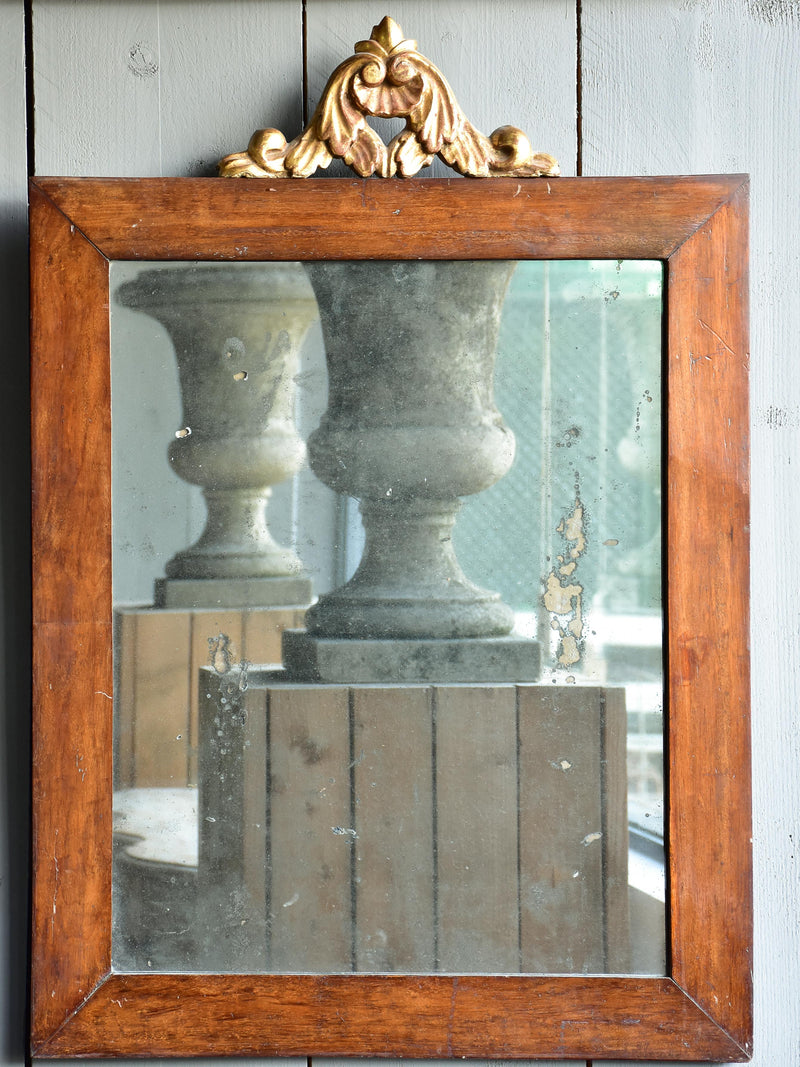 Pair of antique Italian mirrors with mahogany frames and gilded crests 23 ¼'' x 32 ¾''