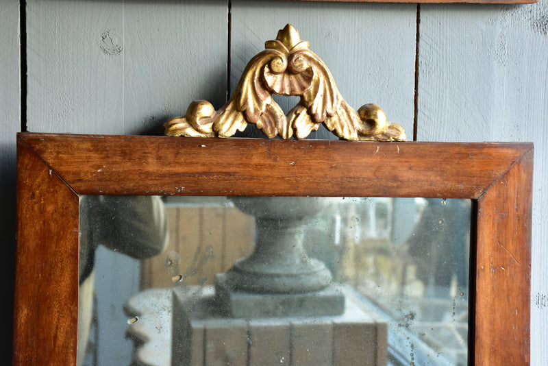 Pair of antique Italian mirrors with mahogany frames and gilded crests 23 ¼'' x 32 ¾''