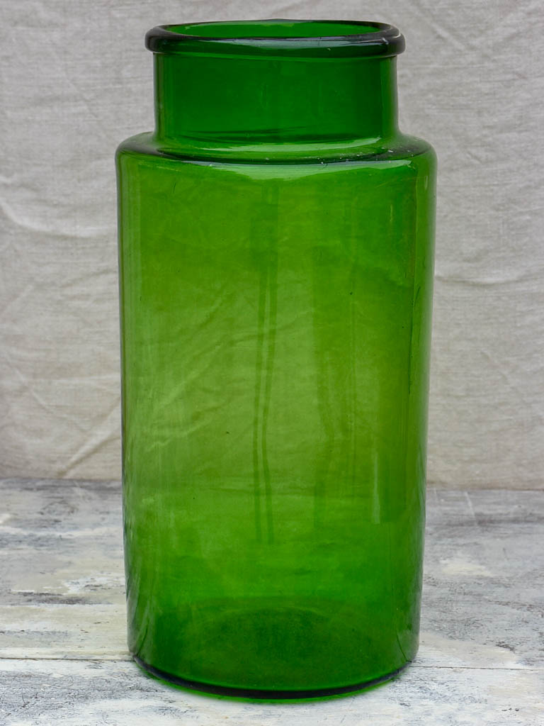 Antique French green glass jar 13 ½"