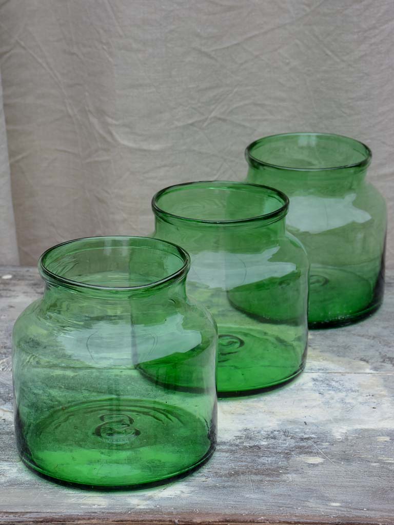 Antique French glass jar - green 8 ¼"