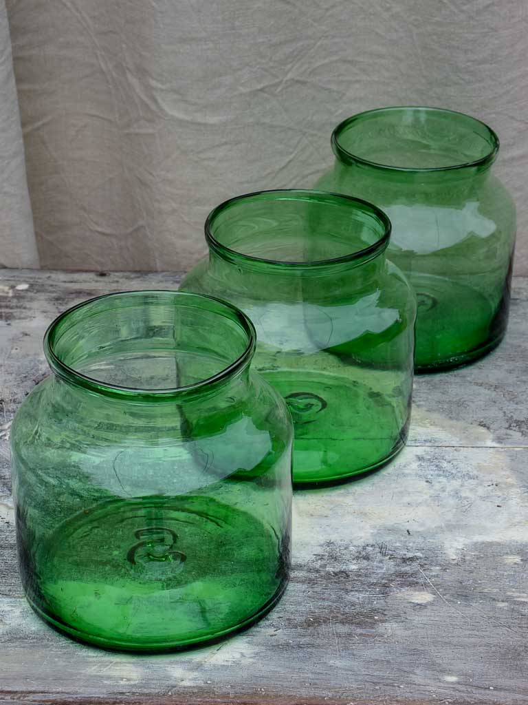 Antique French glass jar - green 8 ¼"